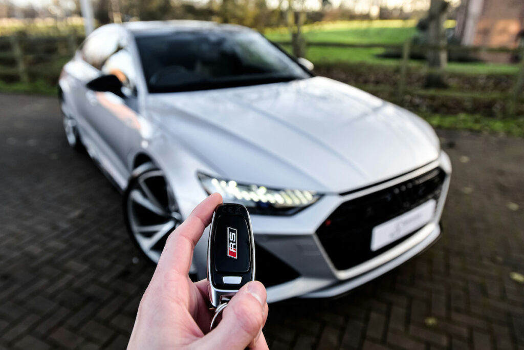 key fob in front of the vehicle